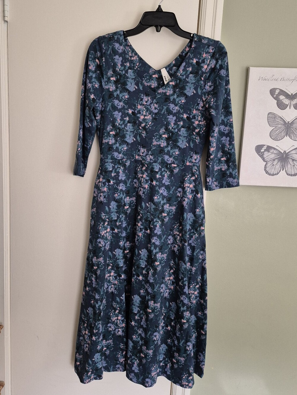 EUC Pact Fit And Flare Floral Organic Cotton Midi Dress, M, Pockets